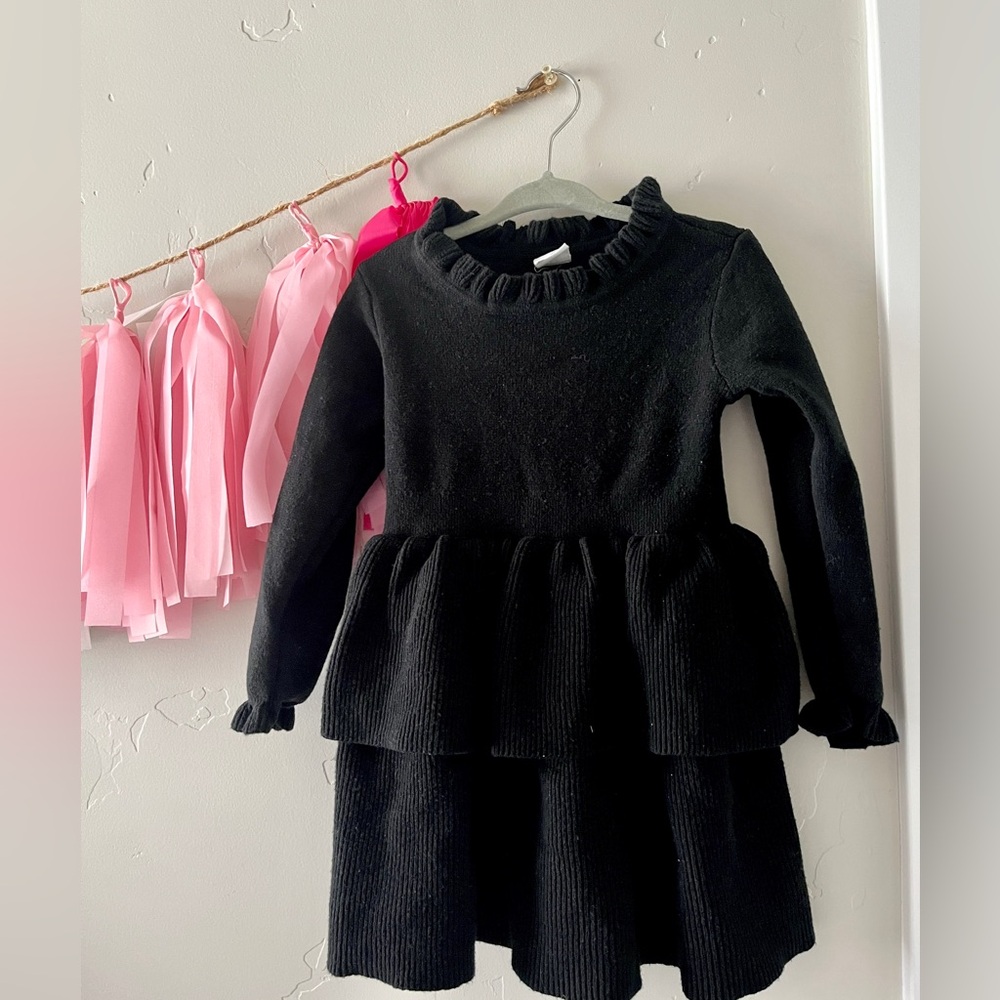 Black Ruffled Long Sleeve Dress